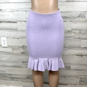 NWT Express Lilac Purple Bodycon Ruffle Hem Midi Length Skirt Women’s Size XS